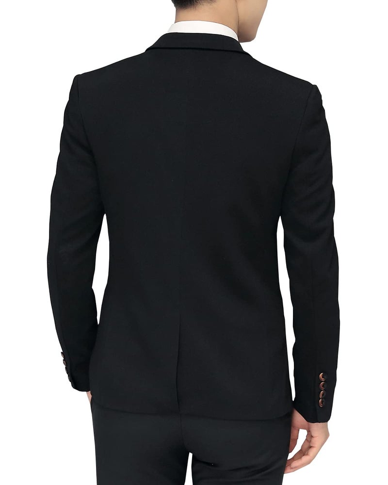 DAVID.ANN Men's Slim Fit Suits Casual One Button Flap Pockets Solid Blazer Jacket,Black,Large - Image 2